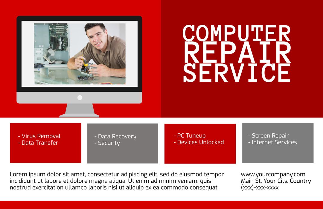 Computer Repair Service Promotional Flyer with Smiling Technician