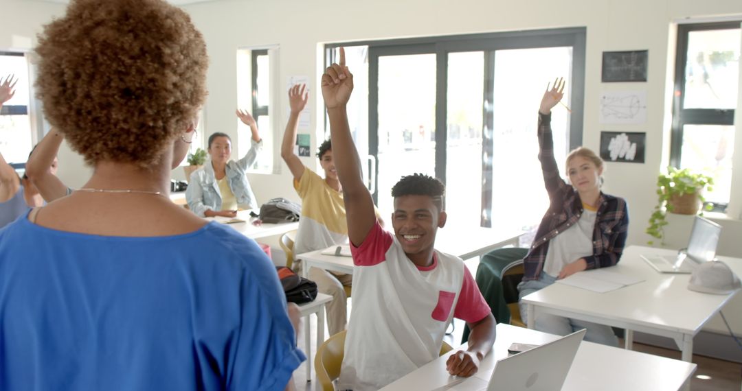 Engaged High School Students Participating in Class Discussion