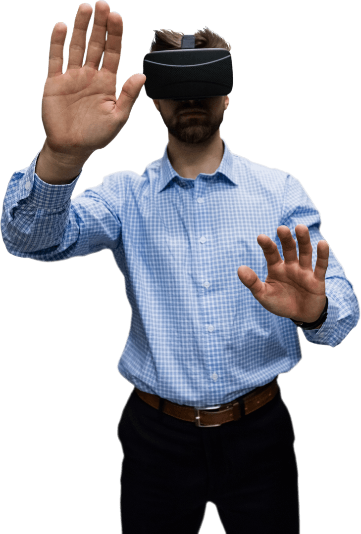 Man in Transparent Virtual Reality Interaction Pose