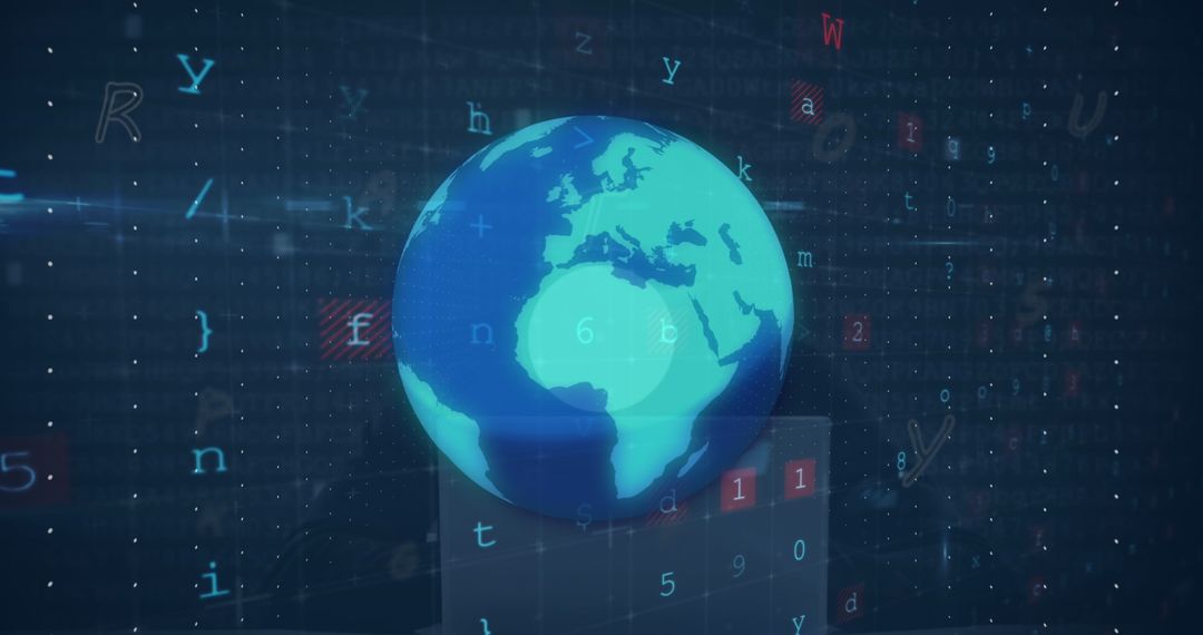 Digital Globe With Code Symbols Overlays in Virtual Space