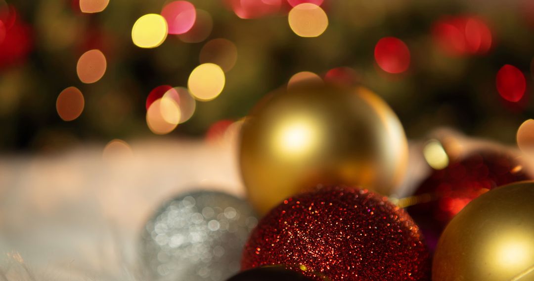 Colorful Christmas Baubles with Sparkling Lights