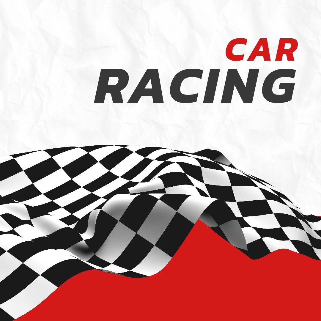 Illustration of car racing text and checkered flag against white background, copy space - Download Free Stock Templates Pikwizard.com