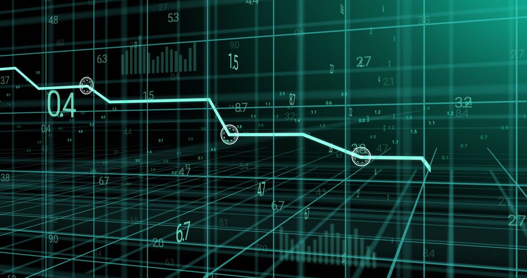 Futuristic Data Grid Interface Display with Analytical Charts