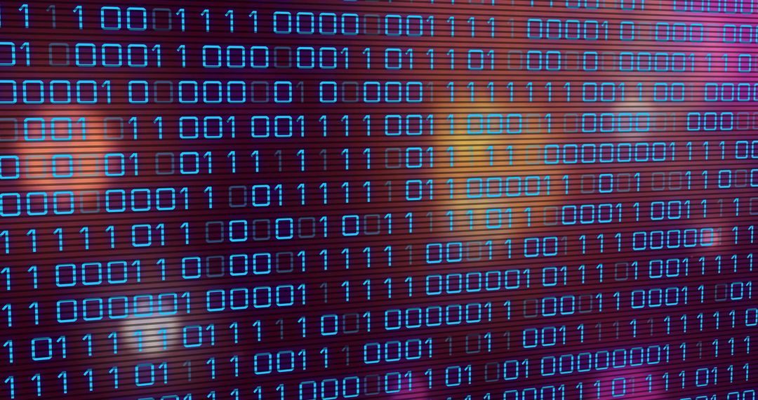 Glowing Blue Binary Code with Blurred Lights in Cyber Interface