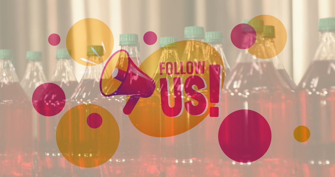 Colorful Soda Bottles with Promotional Follow Us Message