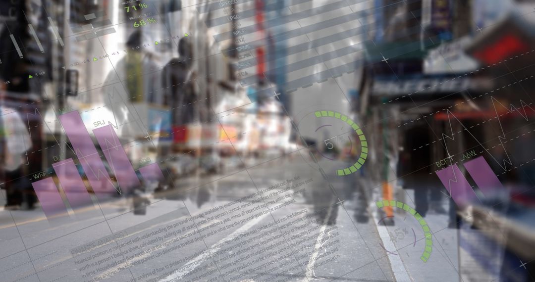 Statistical Data Processing Overlay on Busy City Street