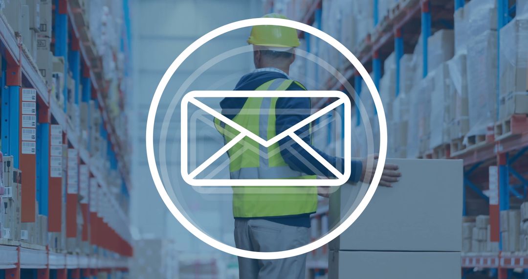 Warehouse Worker with Digital Envelope Icon Overlay