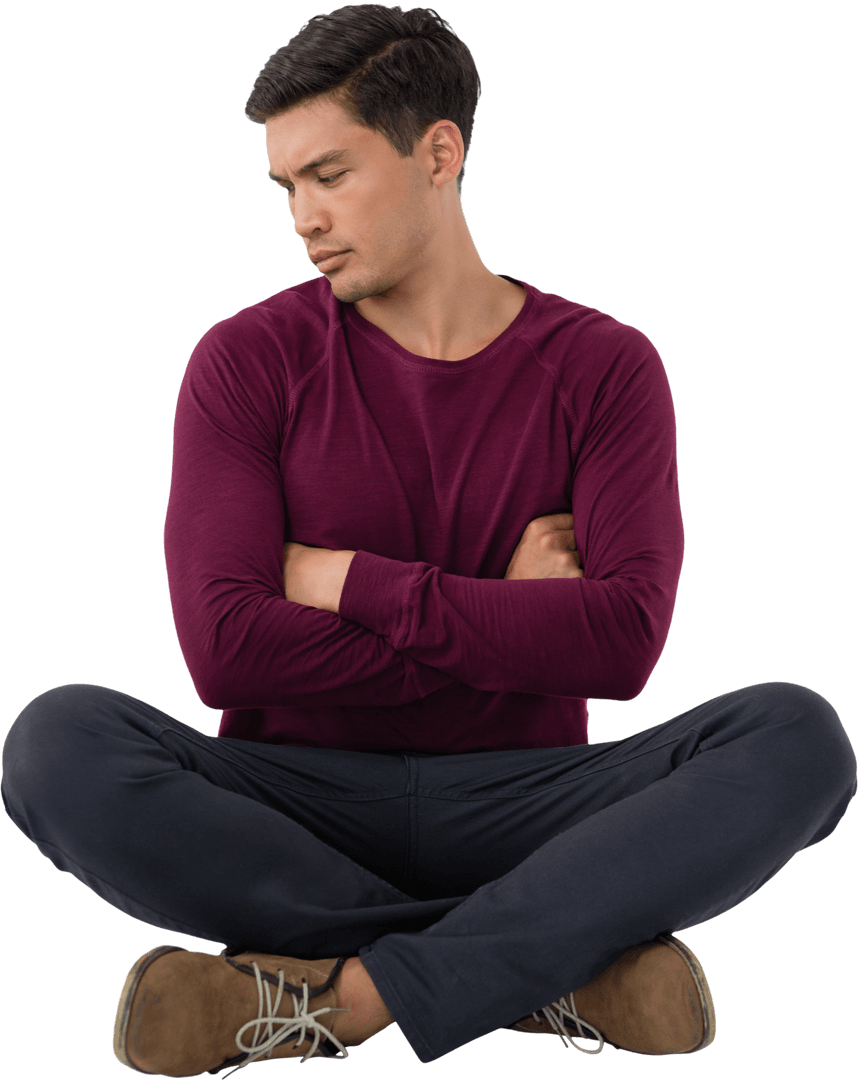 Contemplative Man in Casual Attire with Transparent Background