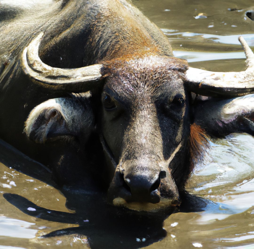 Water Buffalo Cooling in Muddy Water - Free Images, Stock Photos and Pictures on Pikwizard.com