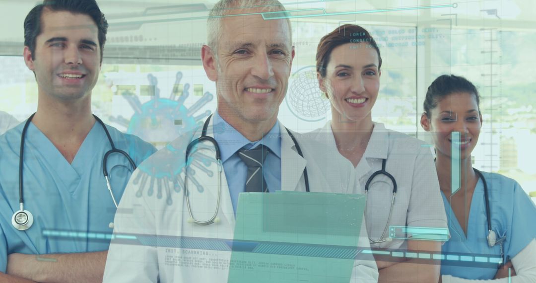 Diverse Medical Team with Digital Health Interface