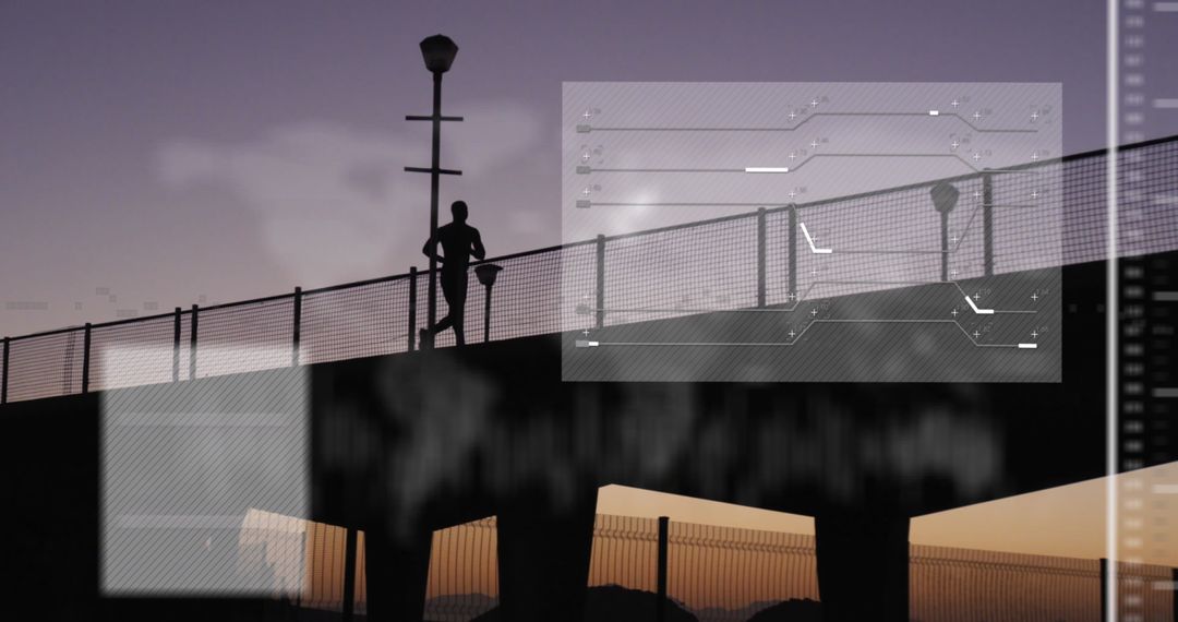 Digital Interface with Abstract Network and Runner Silhouette