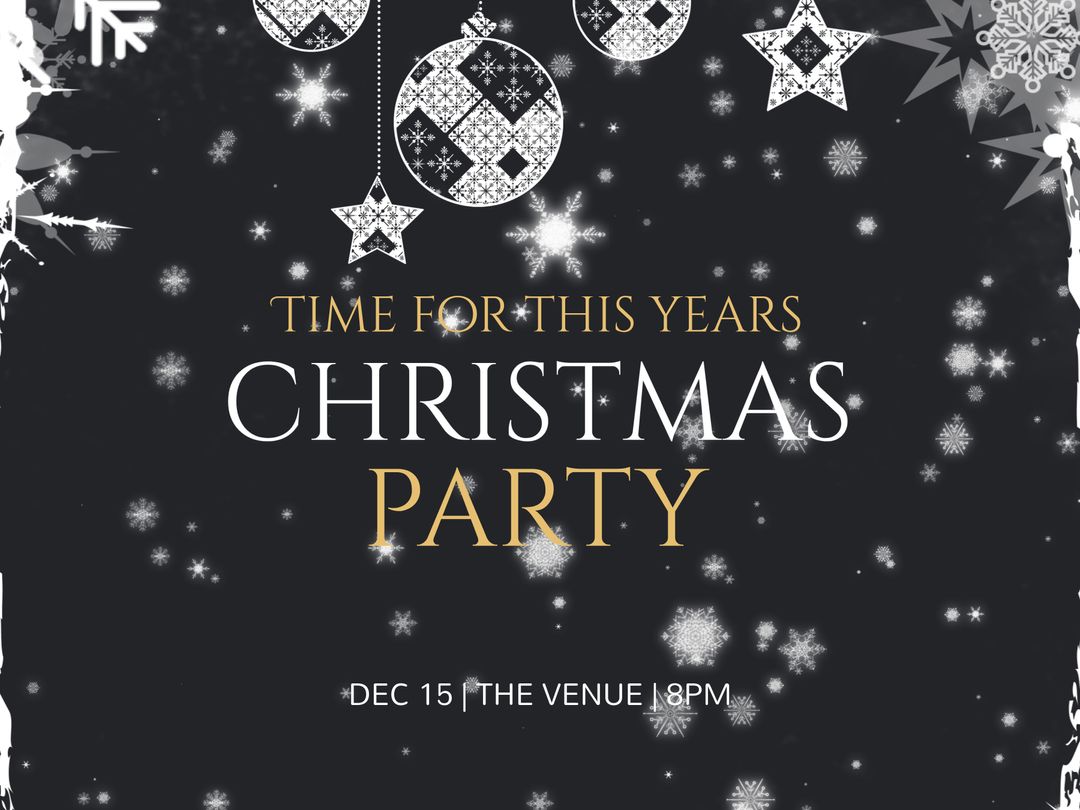 Elegant Christmas Party Invitation with Ornaments and Snowflakes