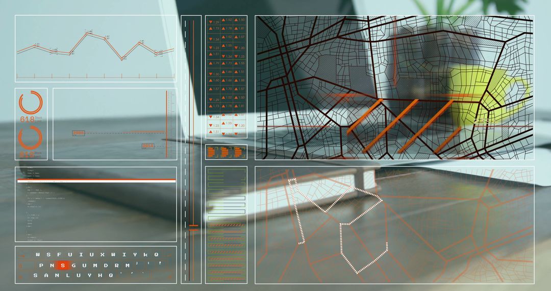 Futuristic HUD Interface in Modern Office Setting