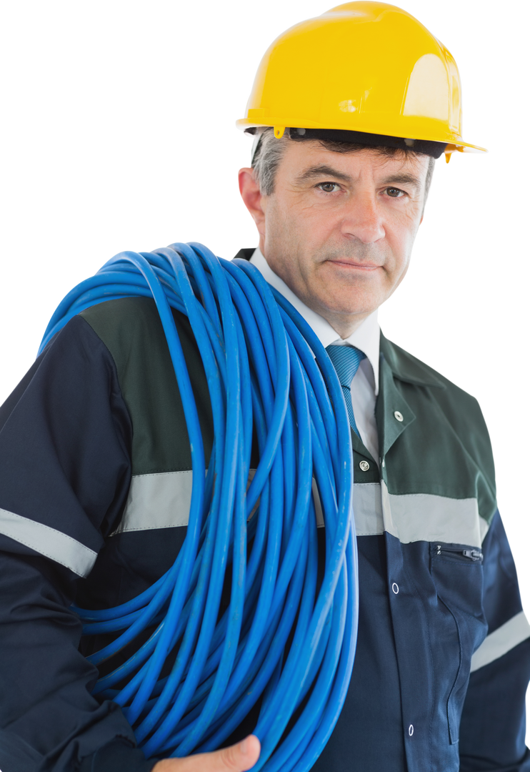 Portrait Transparent of Mature Man in Hardhat Holding Electrical Cable - Download Free Stock Images Pikwizard.com