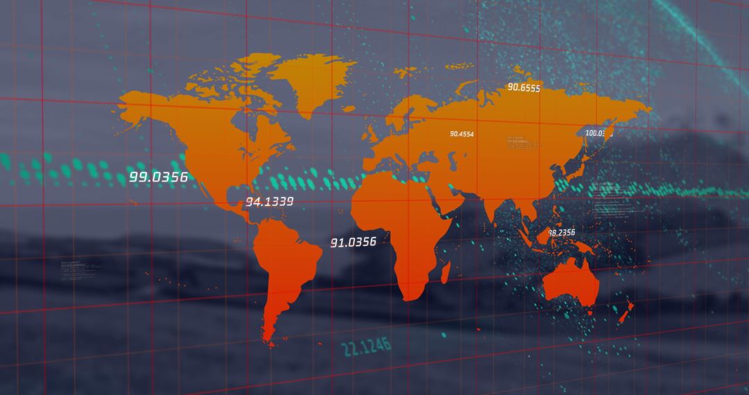 World Map with Financial Data Displayed on Grid