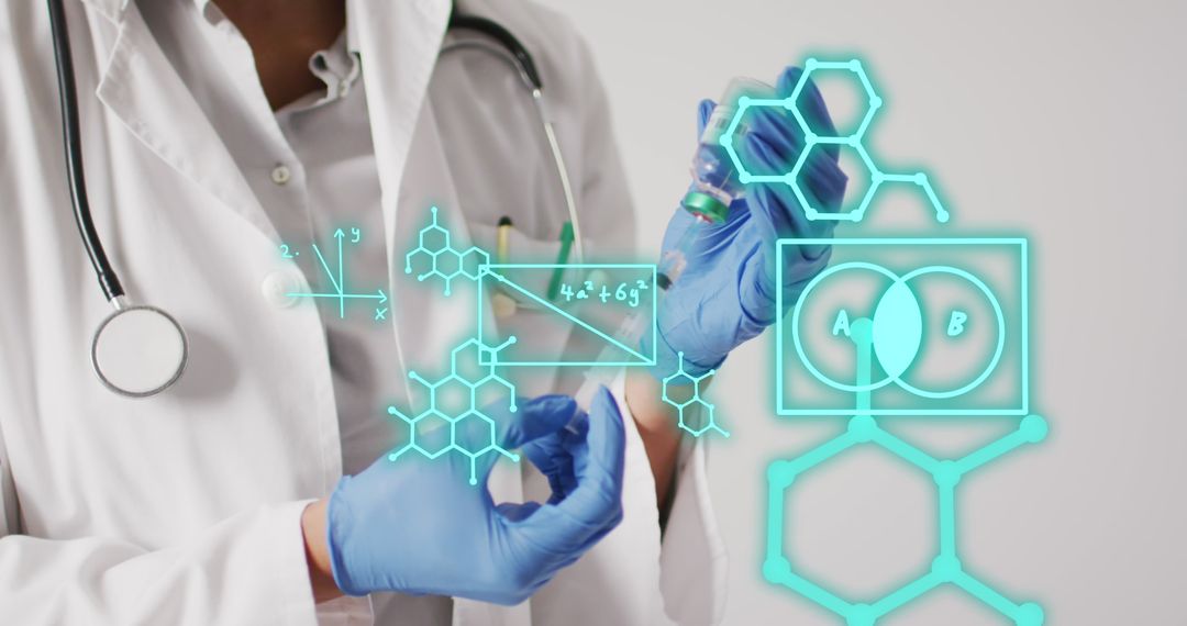 Doctor with Digital Structures Preparing Vaccine