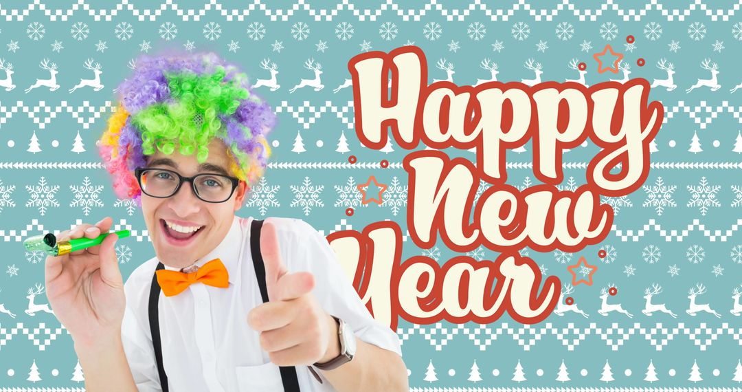 Festive New Year Greetings with Colorful Clown