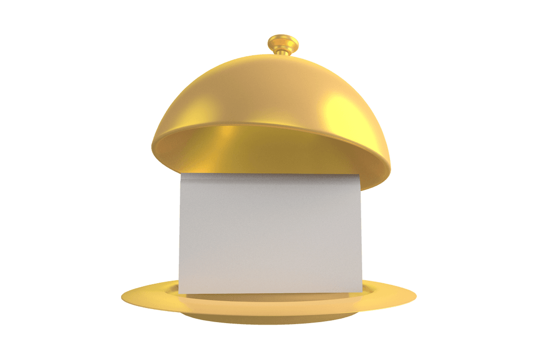 Golden Cloche with Blank Card on Transparent Background