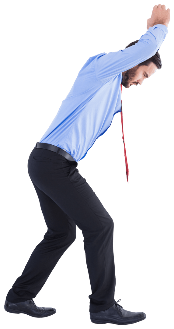 Businessman Bending Forward Raising Hands in Vivid Gesture Transparent