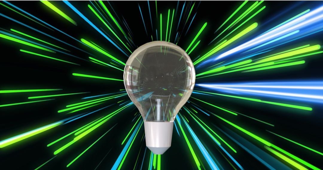 Futuristic Light Bulb with Green and Blue Neon Data Streams
