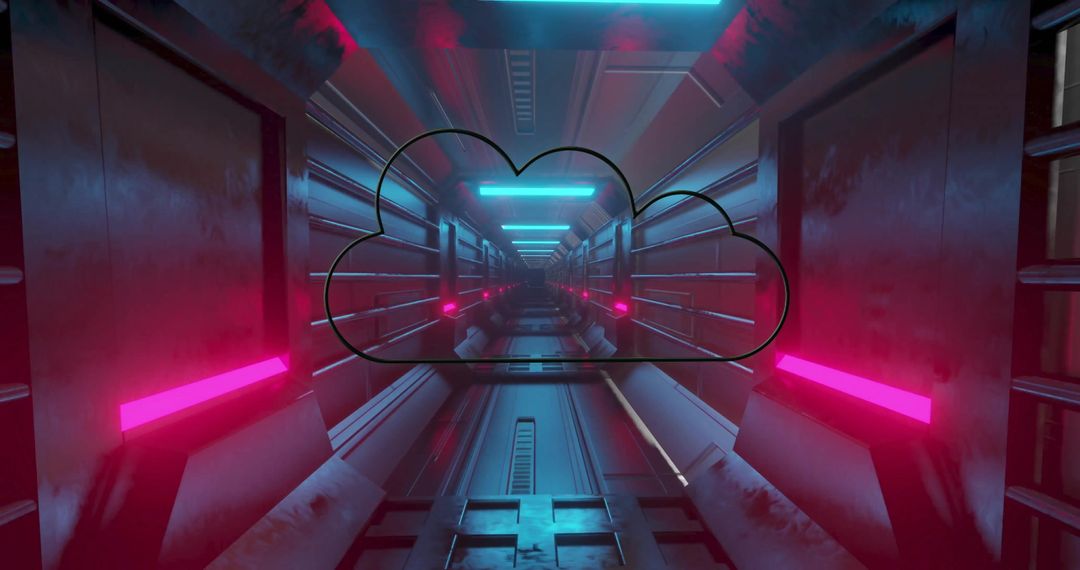 Network Data Cloud with Glowing Neon Elements