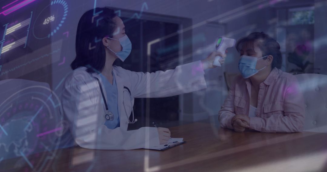 Doctor Measuring Patient Temperature with Infrared Thermometer