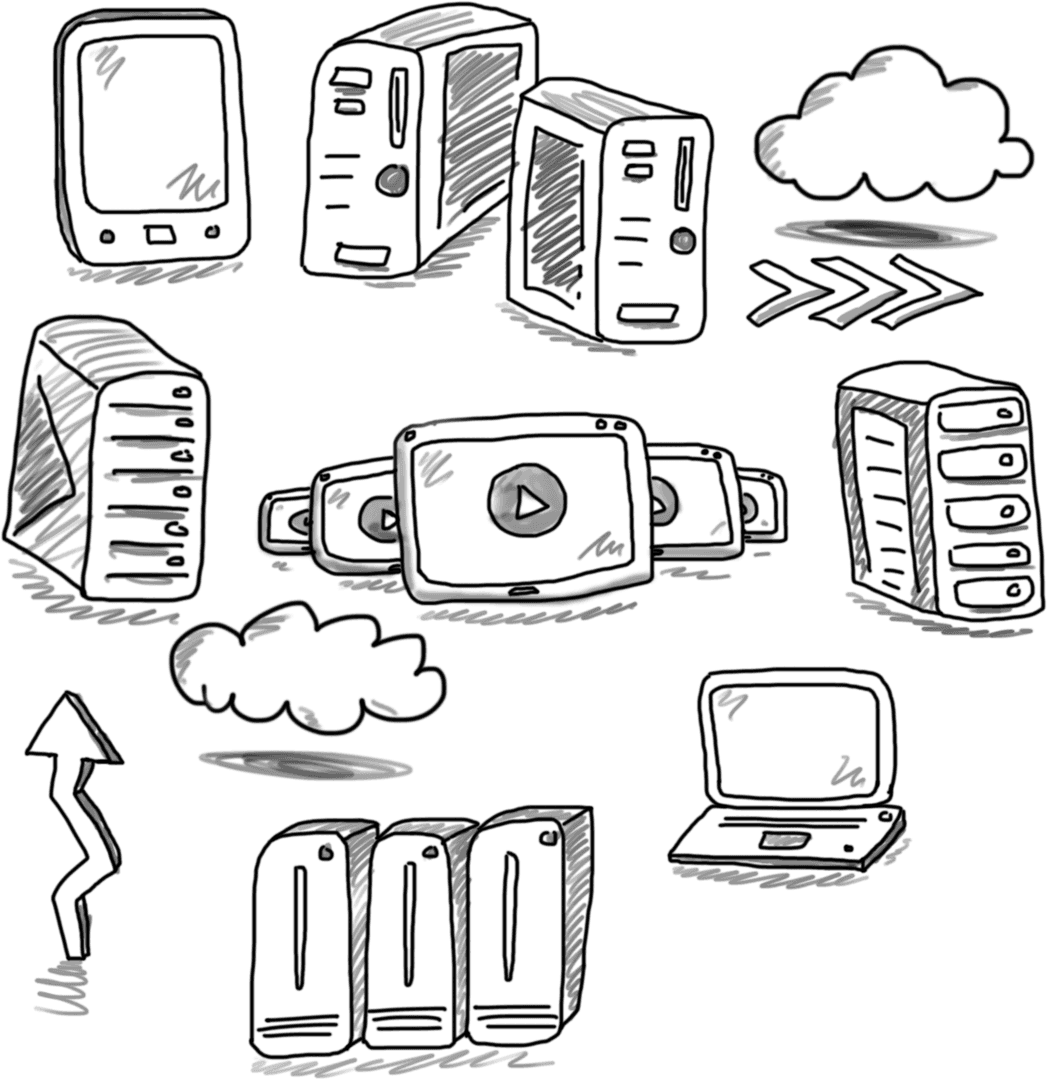 Technology Gadgets and Media Icons on Transparent Background