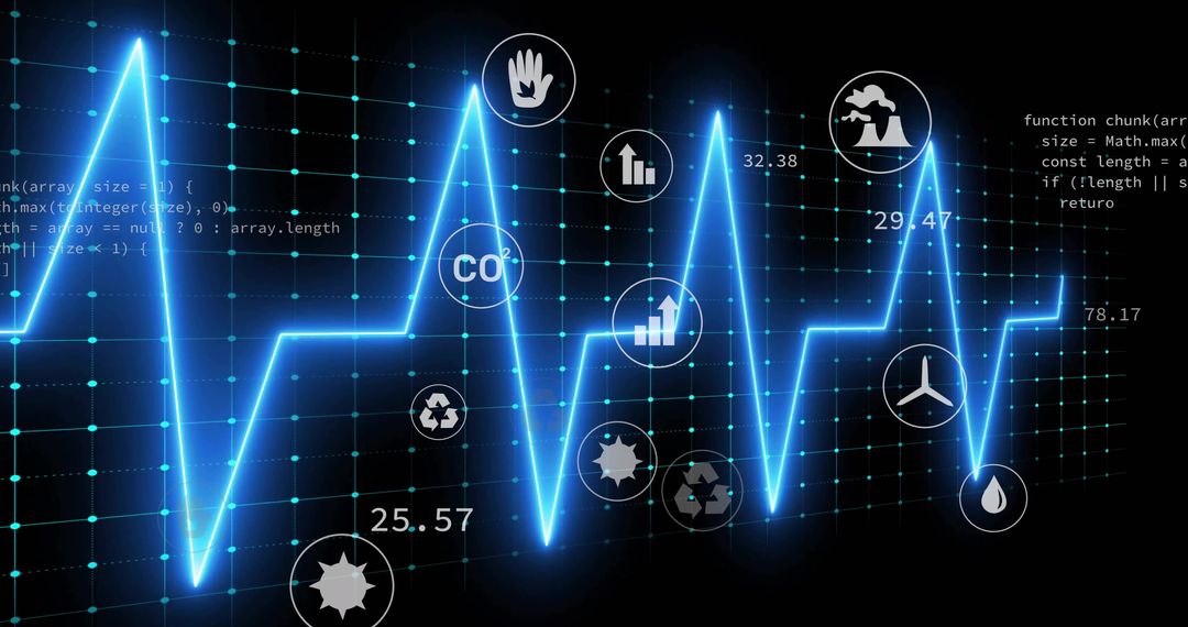 Futuristic Digital Waveform with Data Icons