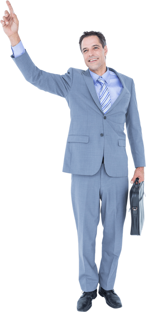 Transparent Confident Businessman Pointing Upward