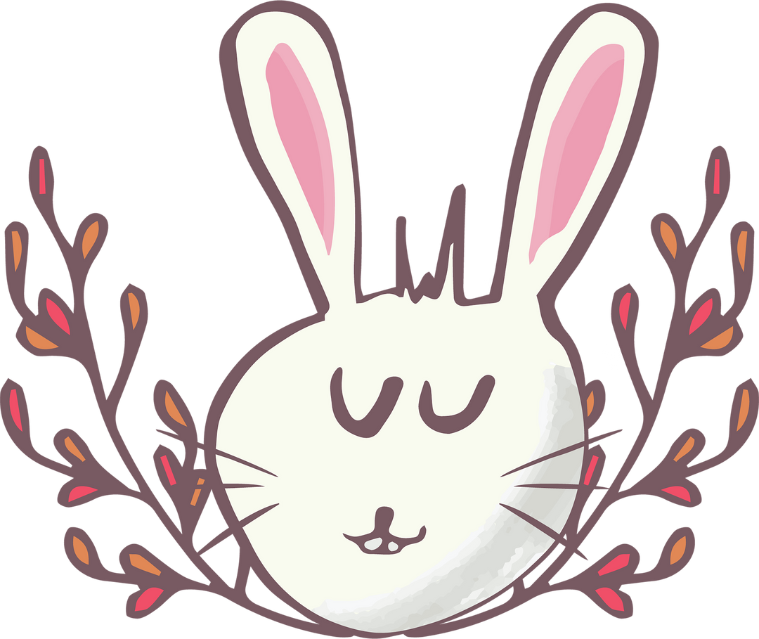 Cute White Bunny with Decorative Plants Transparent Background - Download Free Stock Images Pikwizard.com