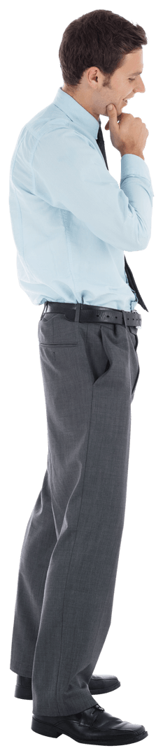 Transparent Serious Young Businessman in Formal Attire Considering Options