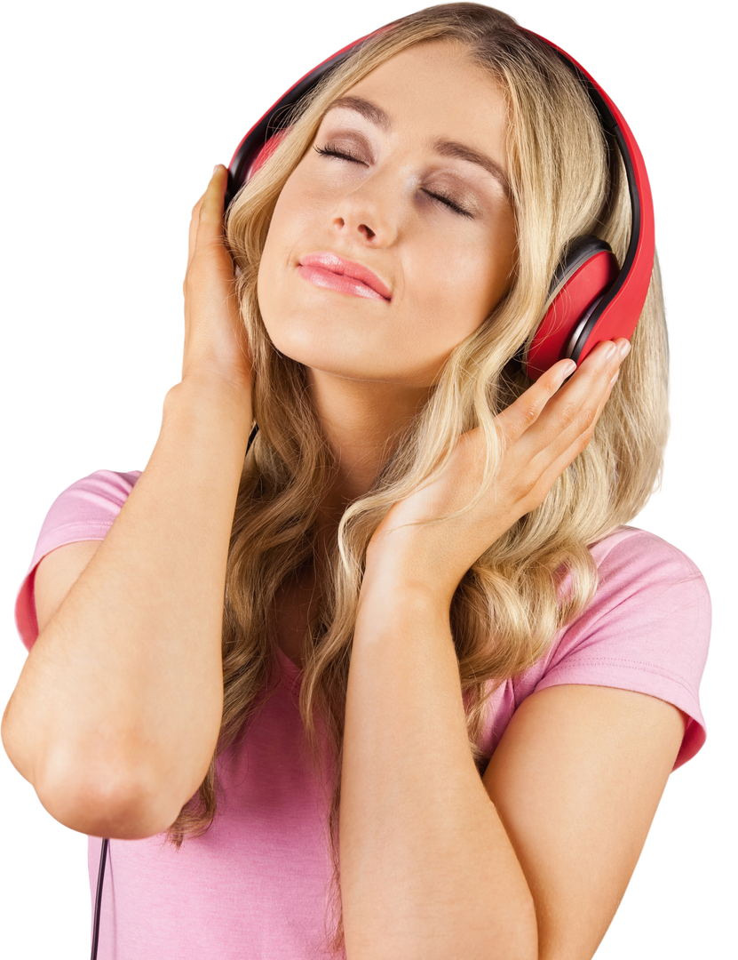 Young Woman Listening to Music with Red Headphones Transparent Background - Download Free Stock Images Pikwizard.com