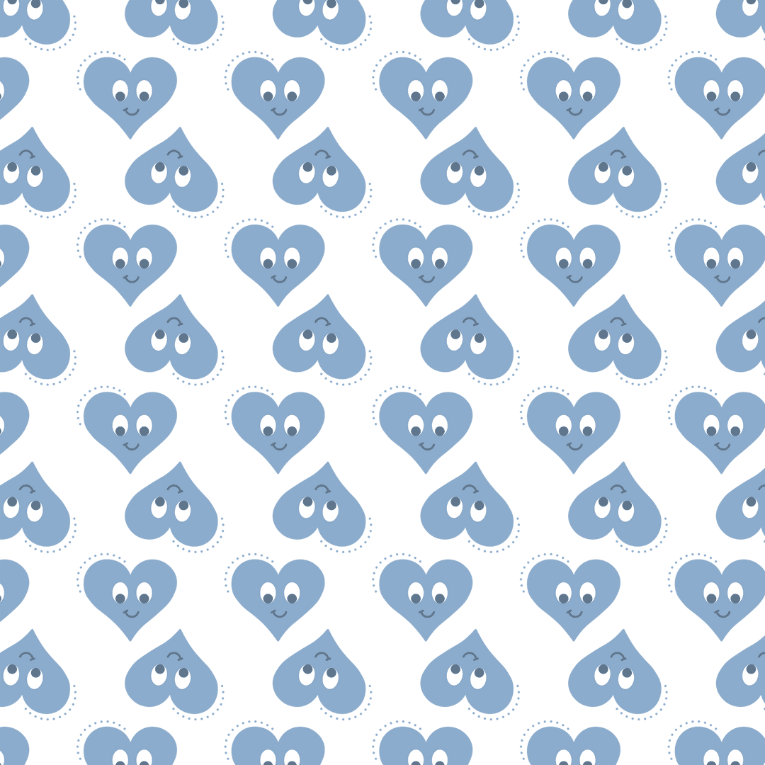 Cute Blue Smiley Hearts Pattern on Transparent Background
