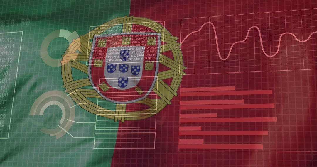Digital Data Analytics Interface with Portugal Flag Background