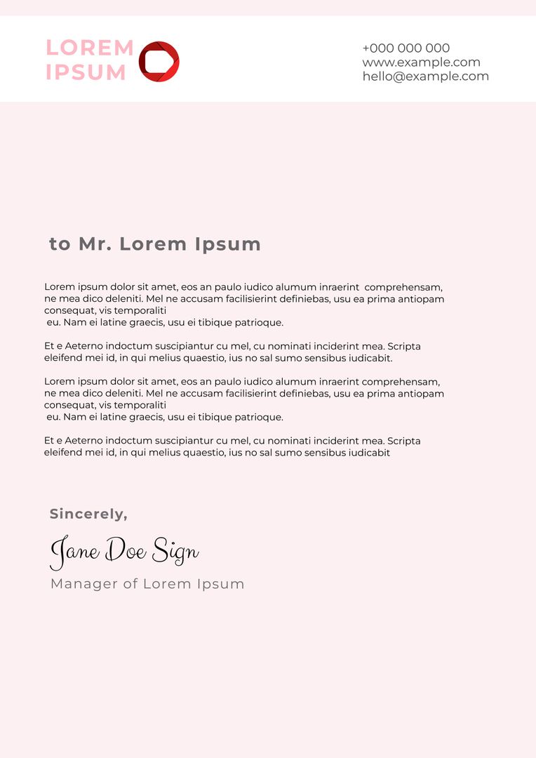 Minimalistic Professional Corporate Letter Template with Red Accents - Download Free Stock Templates Pikwizard.com