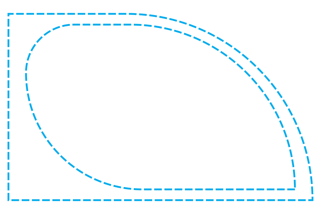Transparent abstract curved blue line shapes on white background