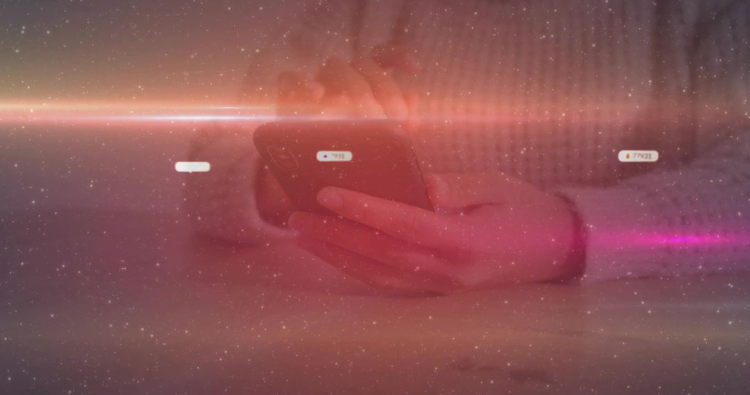 Woman Holding Smartphone with Annotations in Cozy Home