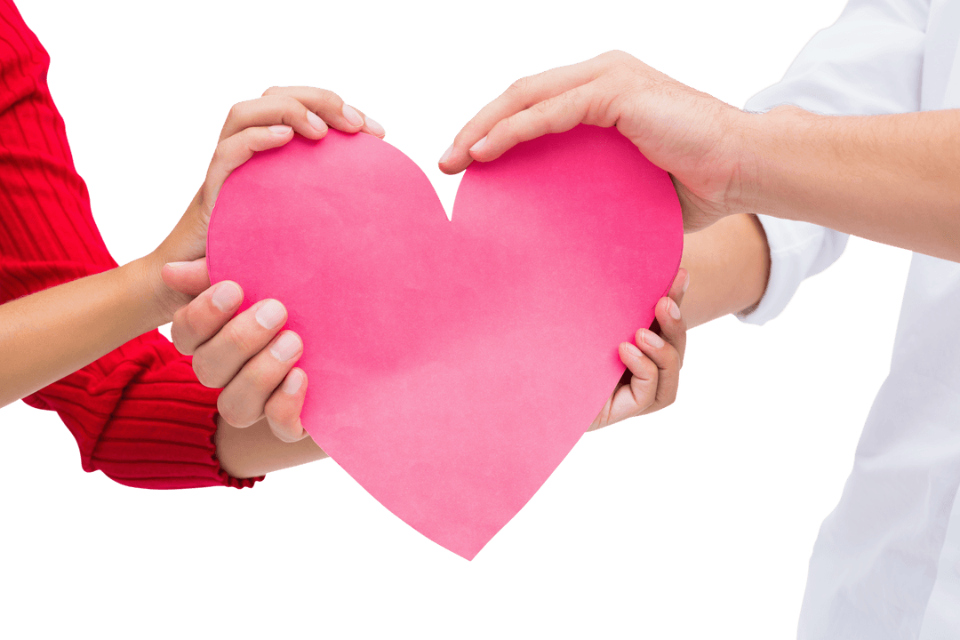 Hands Holding Heart Shaped Paper Symbol on Transparent Background