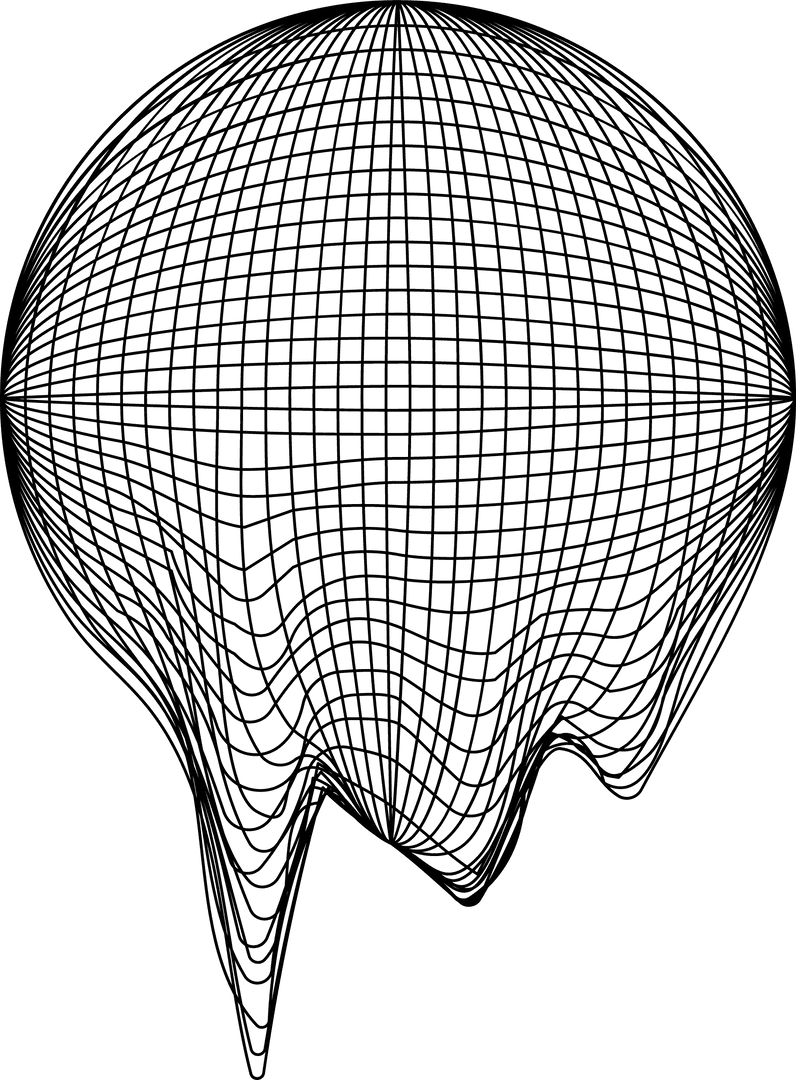 3d wireframe sphere with drooping grid animation on transparent