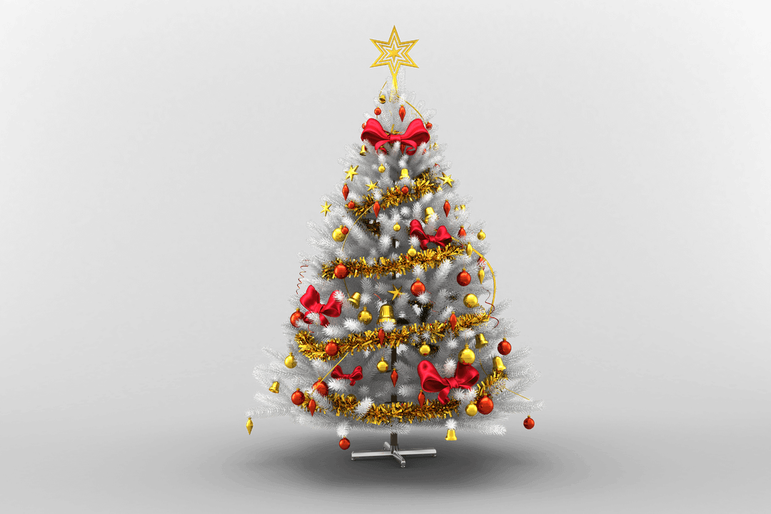 Sparkling White Christmas Tree on Transparent Background