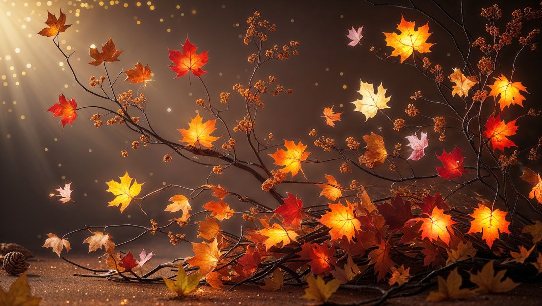 Vibrant Autumn Leaves on Artistic Branch Display
