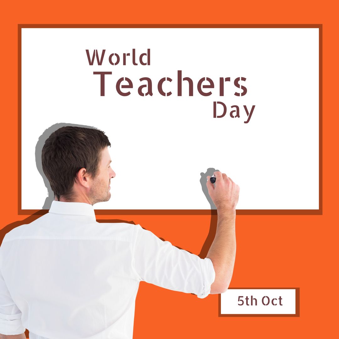 World Teachers Day Text with Male Teacher Writing on Whiteboard - Download Free Stock Templates Pikwizard.com