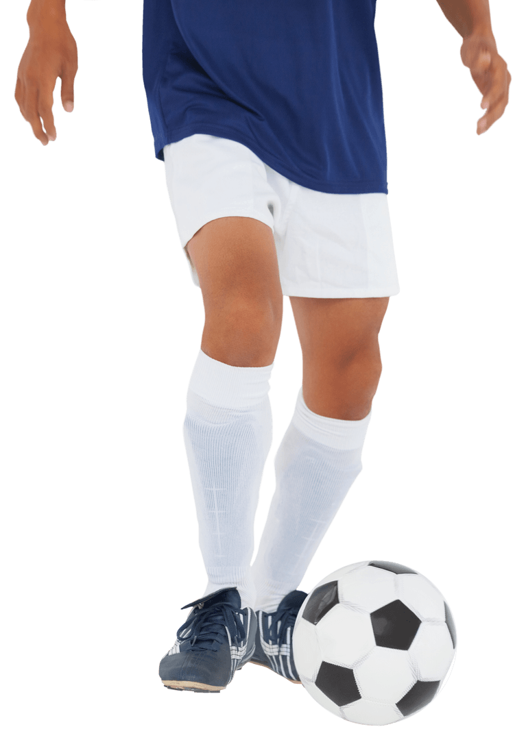 Transparent Soccer Player Kicking Football in Mid-Action