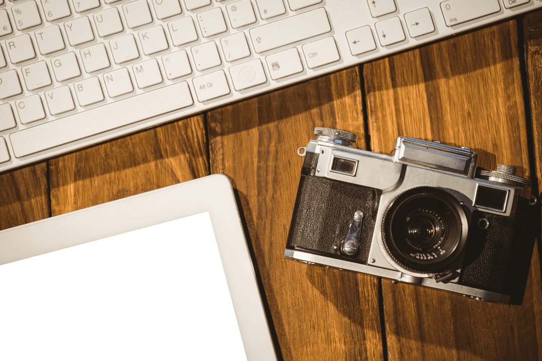 Vintage Camera and Modern Technology on Transparent Background