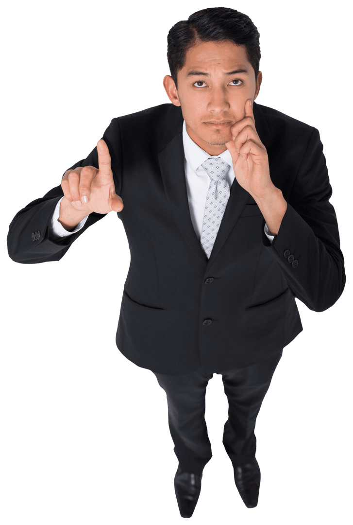 Transparent Modern Businessman Interacting with Virtual Interface