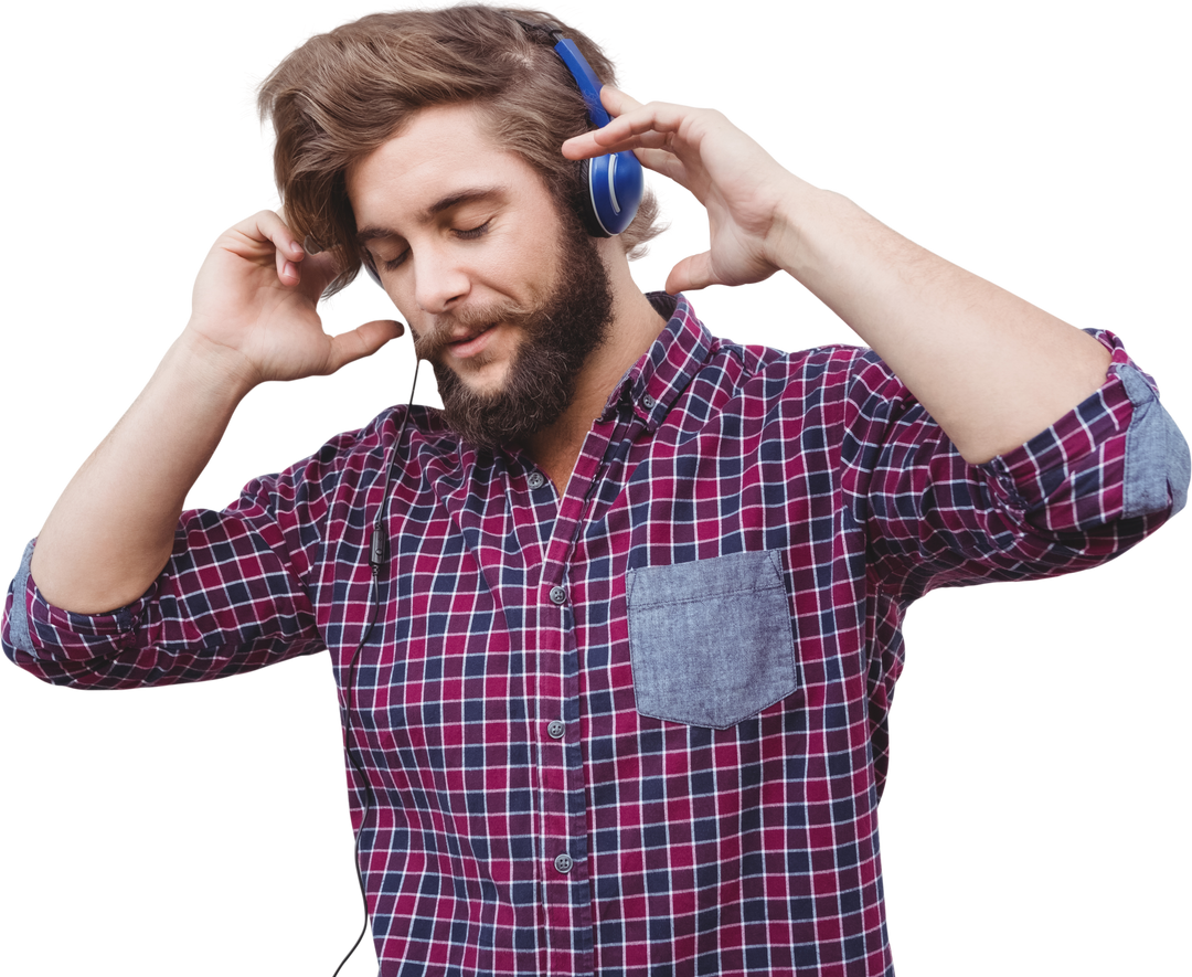 Trendy Hipster Enjoying Music with Blue Headphones on Transparent Background - Download Free Stock Images Pikwizard.com