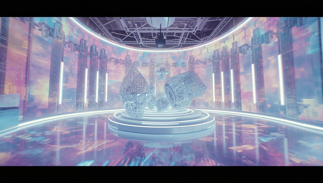 Futuristic Sculpture in High-Tech Neon Environment