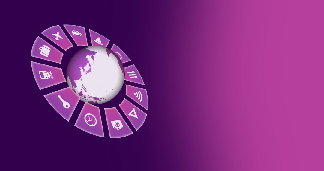 Global Travel Icons Digital Interface on Pink Background