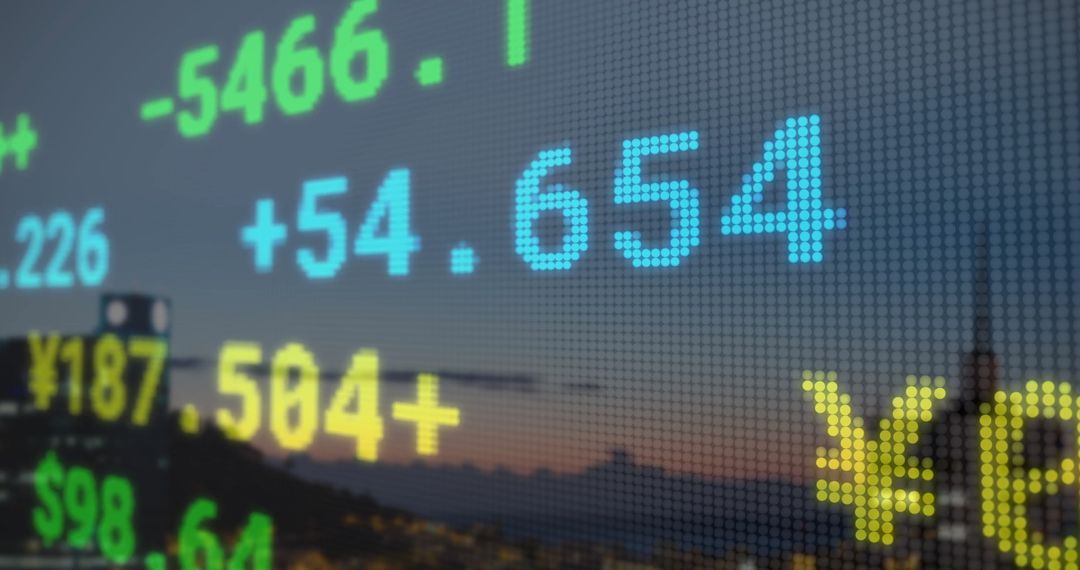 Digital Stock Market Data Over Modern Cityscape
