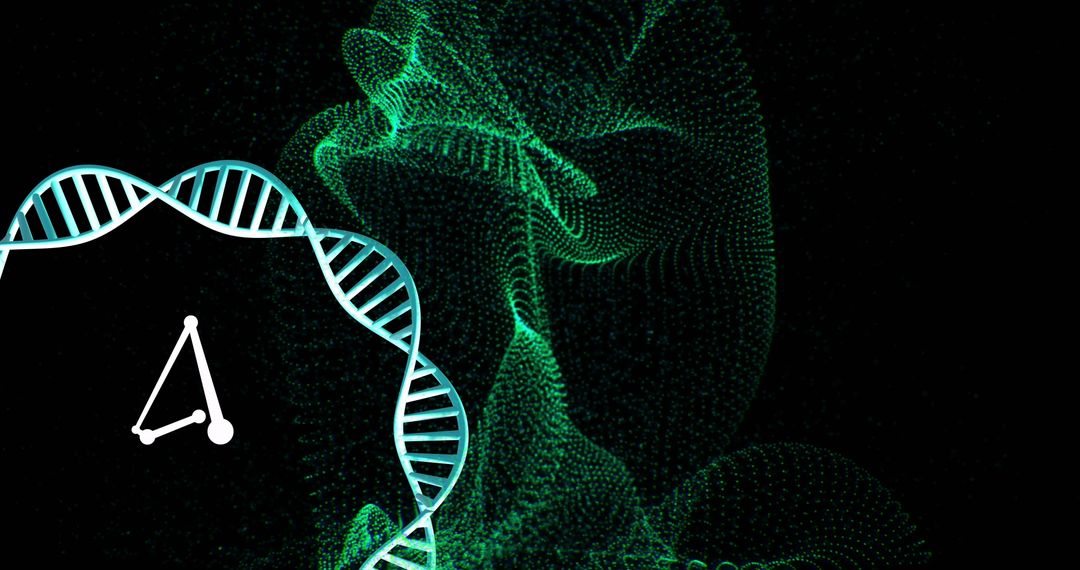 DNA Strand with Green Digital Waves on Black Background